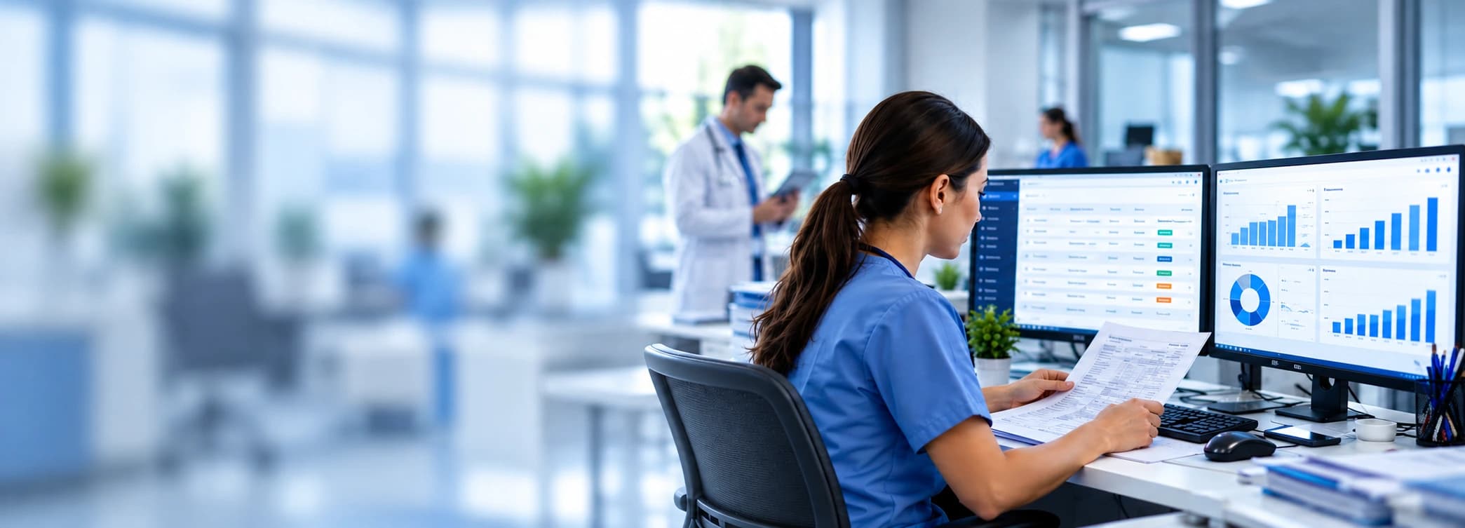 Provider RCM Healthcare provider reviewing RCM status on a tablet